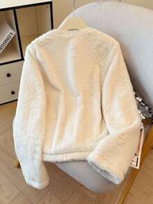 GlowEve CURVE Plus Size Women's New Autumn/Winter Elegant Single-Breasted Plush Jacket - Apricot - View 2