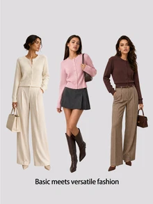 SHEIN BASICS 女款秋冬休閒純色開襟羊毛衫 - 咖啡棕 - 查看 8