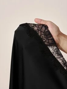 Zivah فستان نسائي مثير بتصميم فتحات وتطريز دانتيل مع حافة غير متماثلة - الأسود - مشاهدة 10
