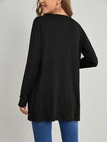 Elenzga Jaket Cardigan Tipis Lengan Panjang dengan Kantong, Model Slimming Relaxed Fit untuk Wanita Ukuran Plus, Cocok untuk di Rumah & Bepergian - Hitam - View 2
