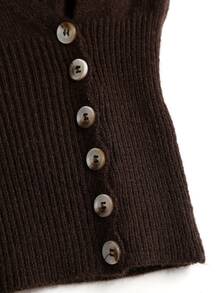 Sweetra Lazy Casual Ribbed Deep Coffee V-Neck Single-Breasted Sweater 2 Pieces Set - Coffee Brown - View 4