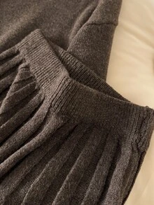 CosyJoli Autumn/Winter Casual Versatile Solid Color Sweater & Knitted Skirt 2 Pieces Set - Brown - View 3