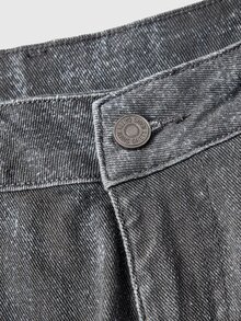 ROMWE Grunge Punk Celana Jeans Flare Wanita Kasual Serbaguna untuk Pemakaian Sehari-hari dengan Saku Kancing - Hitam - View 3