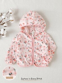 Cozy Pixies 嬰兒女童男童卡通動物豹紋抓絨內裡加厚連帽拉鍊長袖外套夾克，適合冬季 - 淺粉色 - 查看 10
