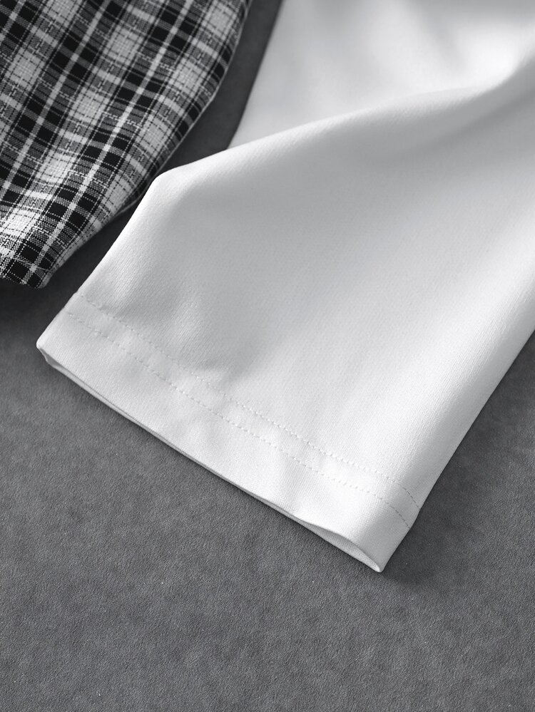 STEELVANCE Men's Small Plaid Faux Two Pieces Long Sleeve Shirt, Single Pocket Classic Style, Suitable For Formal Or Casual Occasions, Casual Vacation, Dinner Party, Simple Office, Casual Home Wear, Versatile For Self Or Gift To Friends, Hot-Selling Comfortable Fabric Shirt - Multicolor - View 4
