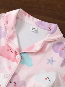 SHEIN 女嬰可愛睡眠回家系列雲朵星星卡通印花針織開襟長袖上衣褲套裝居家服 白色 秋季 - 彩色 - 查看 5