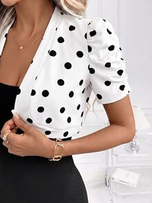 SHEIN Clasi 女款優雅白色短袖短版夾克 波西米亞風音樂會穿搭 - 白色 - 查看 3