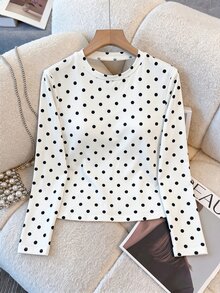 INAWLY Plus Size Women's Polka Dot Print Twist Front Backless Top With Padded Cups - White - View 2