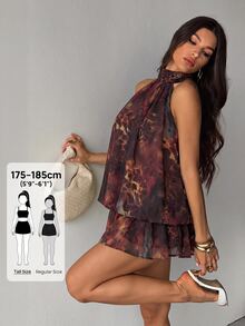 SHEIN Tall 女款豹紋百褶時尚約會派對迷你洋裝 - 彩色 - 查看 1