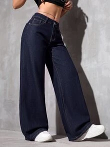 Jeanoix Petite Y2K Casual Washed Low Waist Wide Leg Women's Denim Jeans - Dark Wash - View 3