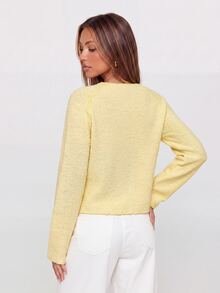 Avantive Sweater Kasual Wanita Warna Polos, Musim Gugur - Kuning - View 2