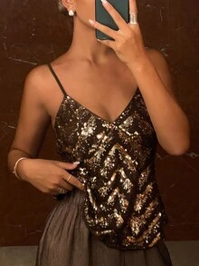 Livesso Women's Summer Fashion Sequin Camisole - Gold - View 4