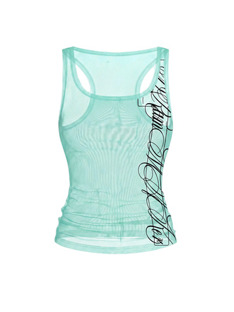 Grunge Punk Débardeur en maille transparente sexy vintage sombre pour femmes