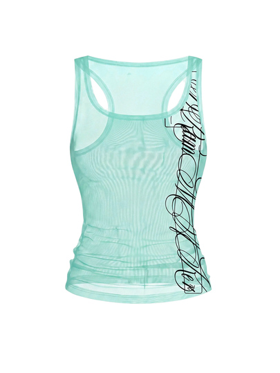 Grunge Punk Canotta sexy trasparente in rete vintage scura per donna