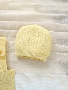 SHEIN Vintaside Kids Newborn Baby Solid Color Button Design Casual Knit Romper - Yellow - View 6