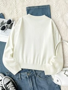 SHEIN Genkimix Kids 時尚休閒甜美櫻桃圖案女童套頭毛衣 - 米色 - 查看 2