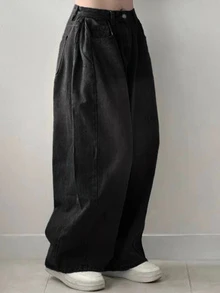 Dazy Plus Vintage Washed Distressed Loose Street Casual Versatile Black Long Denim Jeans Autumn New - Black - View 5
