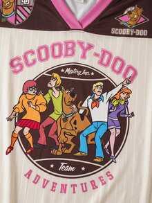 SCOOBY-DOO X SHEIN 女款V領短袖休閒百搭T恤 -DOO - 棕色 - 查看 3