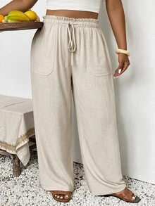 SHEIN Frenchy Plus Size Pants Fall - Apricot - View 4