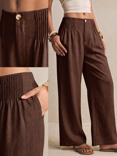 Poéselle Women's Solid Color Straight Leg Casual Vacation Pants