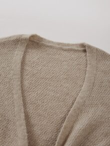SHEIN Heather Beige Knotted Front Knit Top, Loose Balloon Sleeve Cropped Sweater, Soft Casual V Neck Knitw - Khaki - View 6