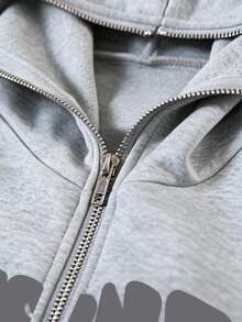 SHEIN Coolqubz 青少年男孩連帽街頭風 Y2K 字母印花萬聖節運動衫 - 灰色 - 查看 3
