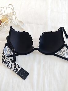 Bare Chapter Women's Animal Print Underwire Bra, Minimalist Push-Up Bra, Black And White Zebra Print Bra, Single Piece - Black - View 7