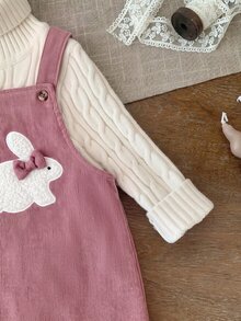 SHEIN Babygirl Cute Pink Rabbit Pattern Corduroy Dress - Pink - View 6