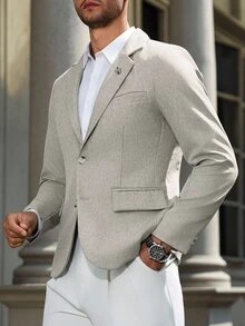 Manfinity Mode Men's Solid Color Notch Lapel Casual Commuter Blazer - Light Grey - View 5