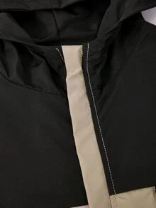 SHEIN 青少年男孩梭織連帽撞色防風外套，戶外運動夾克 - 卡其色 - 查看 3