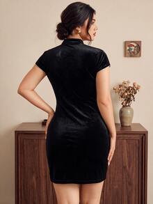 EastFlair Plus Size Summer Elegant Frog Button Slit Dress - Black - View 7