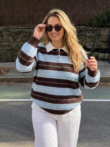 Livesso Korean Style Striped Collared Long Sleeve Sweater For Autumn/Winter - Blue - View 6