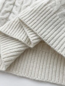 Elamini Women's White Casual Versatile Commute Daily Wear Classic Cable Knit Half-Button Pullover Sweater, Autumn/Winter - White - View 6