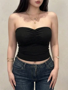 Dazy Plus Top Bandeau Fruncido Talla Grande con Relleno Incorporado - Negro - Ver 6