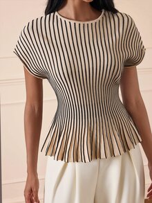 Lilora 女款高級優雅收腰黑白毛衣，高端時尚百搭優雅毛衣，適合通勤、日常休閒、外出、聚會、約會、派對、休閒、遠足、假期、度假、秋冬、假日旅行 - 黑與白 - 查看 6