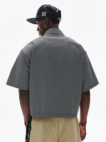 STYNVO 男士格紋休閒刺繡飛機扣短袖襯衫 - 黑色 - 查看 2
