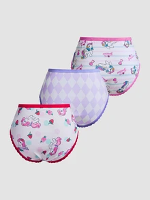 Chillnights My Little Pony X SHEIN 3pcs Cartoon Print Lace Patchwork Triangle Panties Set - Multicolor - View 2