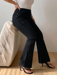 Dazy Plus High Stretch Slim Fit Solid Color Washed Blue Casual Fun Commute Versatile Flare Denim Jeans All Season - Black - View 4