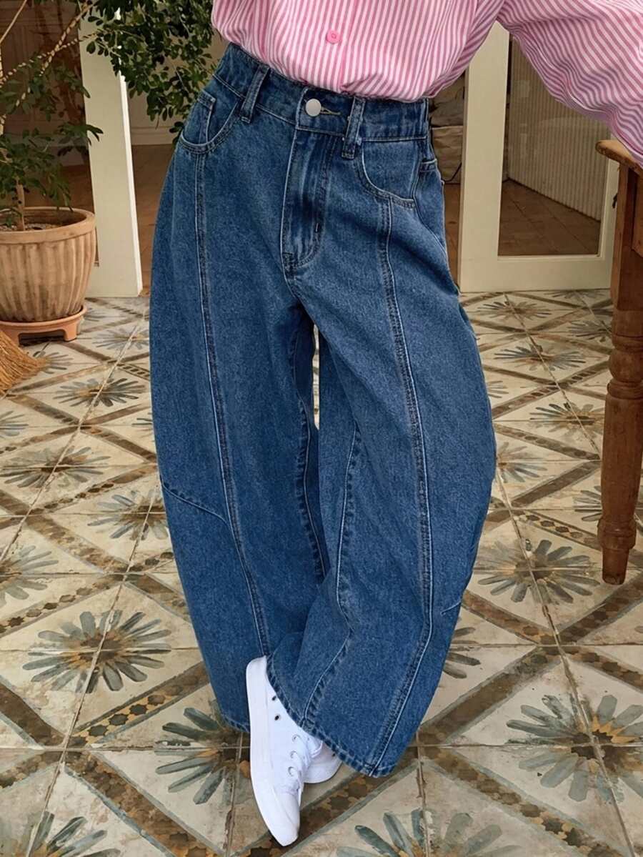 Dazy Kids Tween Girl Loose Carrot Pants Washed Blue Basic Cute Denim Jeans Fall - Medium Wash - View 1