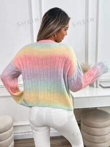 EMERY ROSE Women's Dropped Shoulder Long Sleeve Fluffy Yarn Blend Knit Cardigan - Pink - View 2