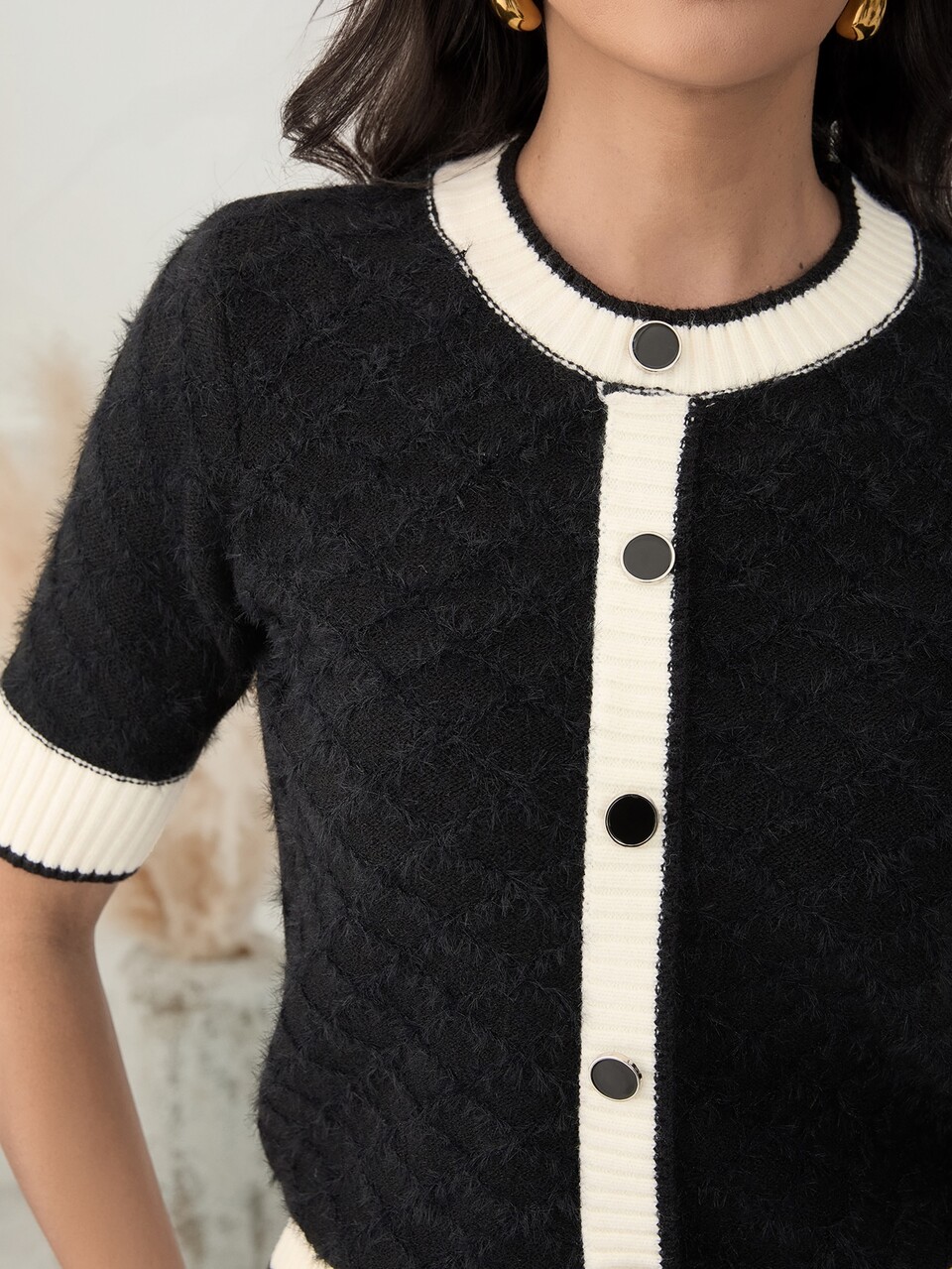Women's Colorblock Patchwork Short Sleeve Sweater
