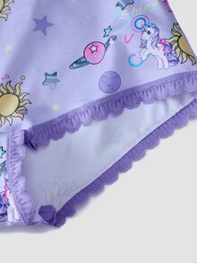 Chillnights My Little Pony X SHEIN Celana Pendek Hipster Motif Kartun Pony Dream dengan Patchwork Renda - MultiWarna - View 4
