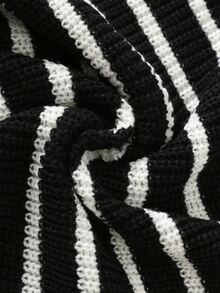 SHEIN 2件組返校季小男孩黑白條紋紋理寬鬆套頭毛衣，居家、疊穿、外出與學校穿搭的百搭多件套裝 - 黑與白 - 查看 6