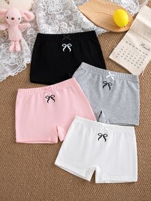 SHEIN 女童簡約蝴蝶結印花甜美可愛多色粉色白色灰色黑色舒適棉質柔軟4件組四角內褲 - 彩色 - 查看 7