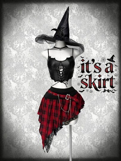 SaltGleam SaltGleam Women's Gothic Style Lace Patchwork Asymmetrical Hem Skirt
