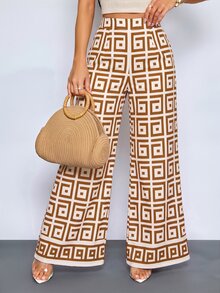 SOLERSUN Women's Floral Print Wide-Leg Trousers For Spring And Summer, Stylish And Versatile For Parties. - Brown - View 7