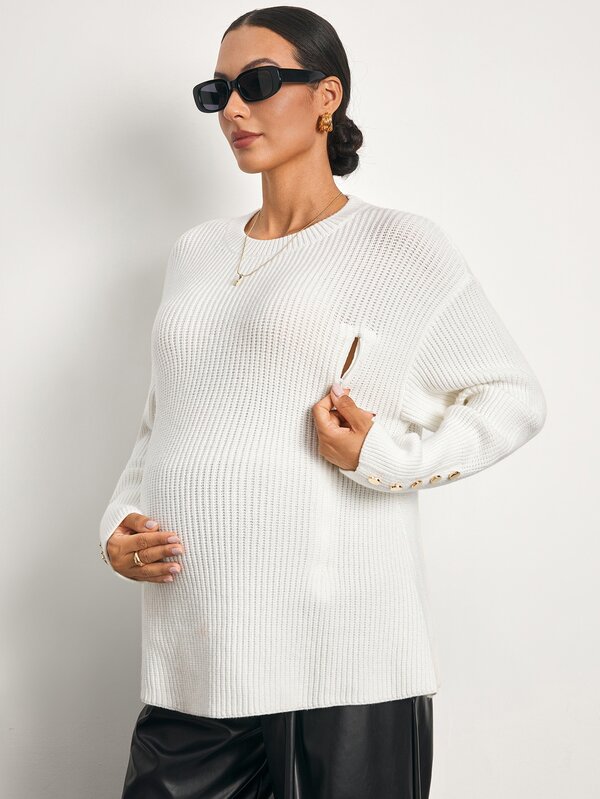 MaterniWear Maternity Casual Solid Color Nursing Sweater For Autumn/Winter