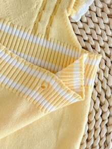 SHEIN Baby Girls Yellow Strap Knit Romper, Fashion Cute Long Pants Jumpsuit, Soft Fall Winter, Toddler Clothes Christmas Halloween Daily Travel Wear - Light Yellow - View 7