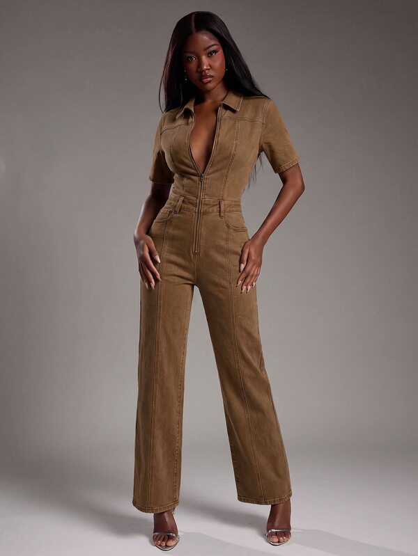 NYA SZN Women's Casual Washed Denim Jumpsuit