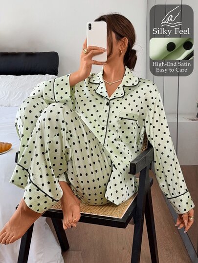 DAZY Women's Polka Dot Print Top And Pants Pajama Set